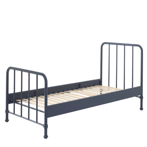Lit Bronxx Métal 90x200 (sommier Incl.) Avec Table De Chevet-bleu Denim Mat