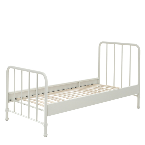 Lit Bronxx Métal 90x200 (sommier Incl.) Avec Table De Chevet- Blanc Mat