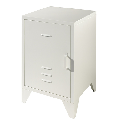 Lit Bronxx Métal 90x200 (sommier Incl.) Avec Table De Chevet- Blanc Mat