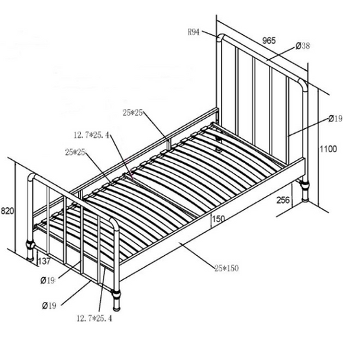 Lit Bronxx Métal 90x200 (sommier Incl.) Avec Table De Chevet- Blanc Mat