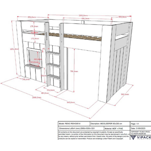 Lit Compact 90x200 Cm Reno Blanc Avec Rideaux Inclus Pour Un Style Élégant
