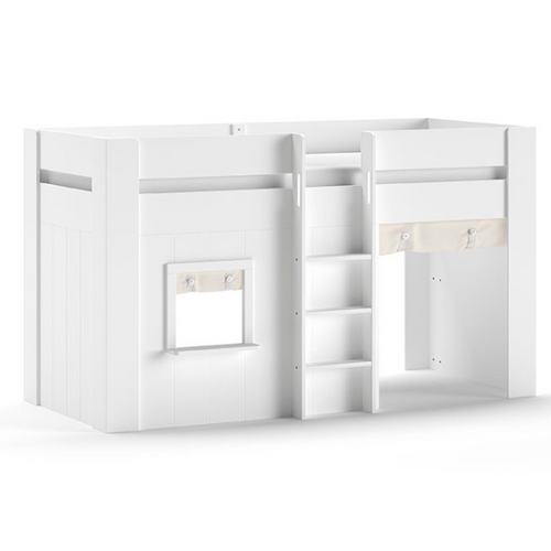 Lit Compact 90x200 Cm Reno Blanc Avec Rideaux Inclus Pour Un Style Élégant