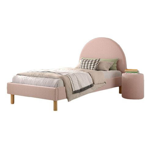 Pack - Lit Enfant et Pouf Bouclé "moon" 90x200cm Rose