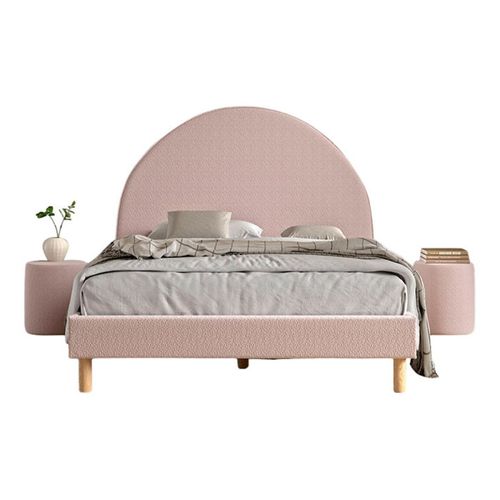 Pack - Lit Adulte et 2 Poufs Bouclés "moon" 140x200cm Rose