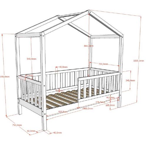 Lit Cabane 70x140 Sommier Inclus Dallas - Blanc
