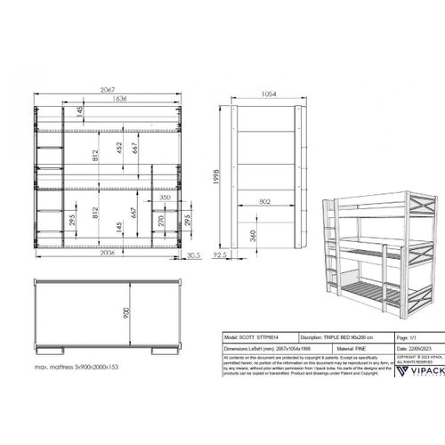 Lit Triple Scott 90x200 Cm - Blanc