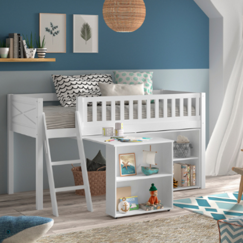 Ensemble De Chambre Det#039;enfant Scott - Lit Semi-haut, Bureau Et Bibliothèque - Blanc