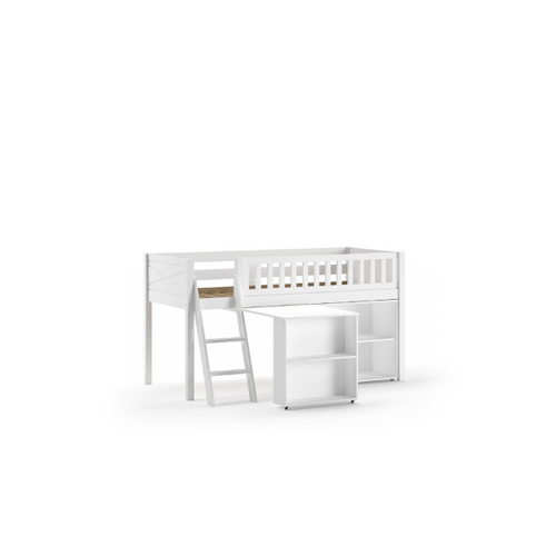 Ensemble De Chambre Det#039;enfant Scott - Lit Semi-haut, Bureau Et Bibliothèque - Blanc