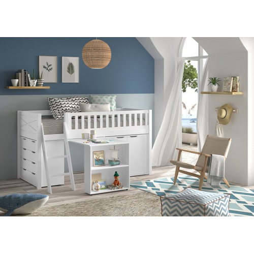 Ensemble De Chambre Det#039;enfant Scott - Lit Semi-haut, Bureau, Armoire De Rangement Et Commode -