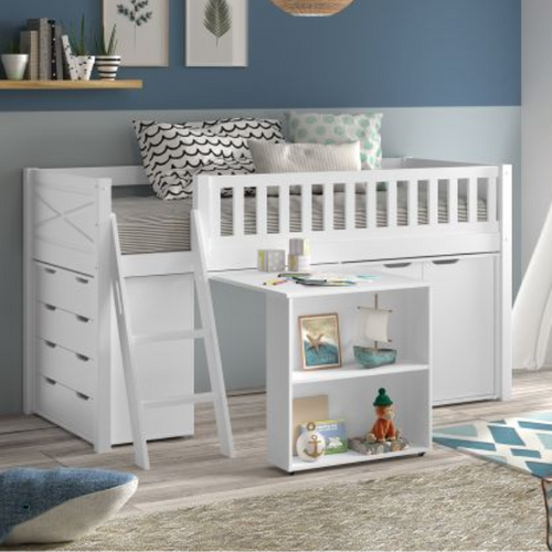 Ensemble De Chambre Det#039;enfant Scott - Lit Semi-haut, Bureau, Armoire De Rangement Et Commode -