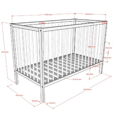 Lit Bébé 60x120 Sommier Inclus Meryl - Bois
