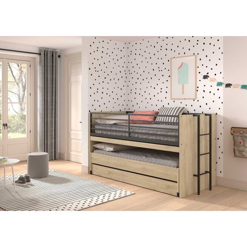 Lit Mi-hauteur Sammie 90x200cm Avec 2 Lits, Tiroir De Lit Et Bureau - Décor Chêne