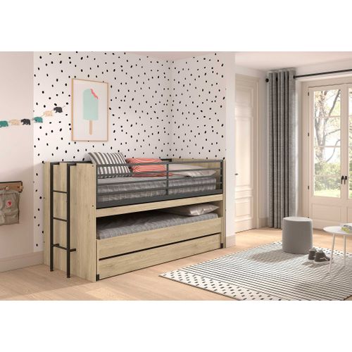 Lit Mi-hauteur Sammie 90x200cm Avec 2 Lits, Tiroir De Lit Et Bureau - Décor Chêne