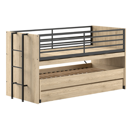 Lit Mi-hauteur Sammie 90x200cm Avec 2 Lits, Tiroir De Lit Et Bureau - Décor Chêne