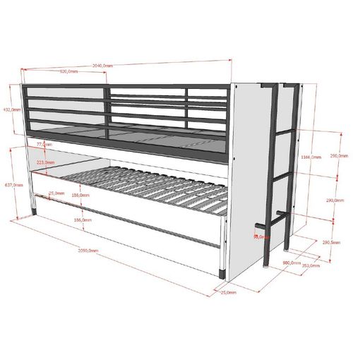 Lit Mi-hauteur Sammie 90x200cm Avec 2 Lits, Tiroir De Lit Et Bureau - Décor Chêne