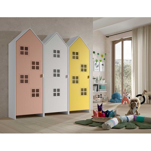 Pack - 3 Armoires Enfant "casami Bruges" 171cm Rose, Blanc et Jaune