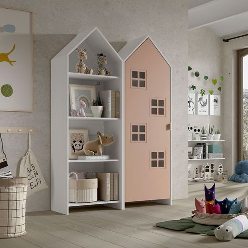 Pack - Étagère Enfant et Armoire "casami Bruges" 171cm Blanc et Rose