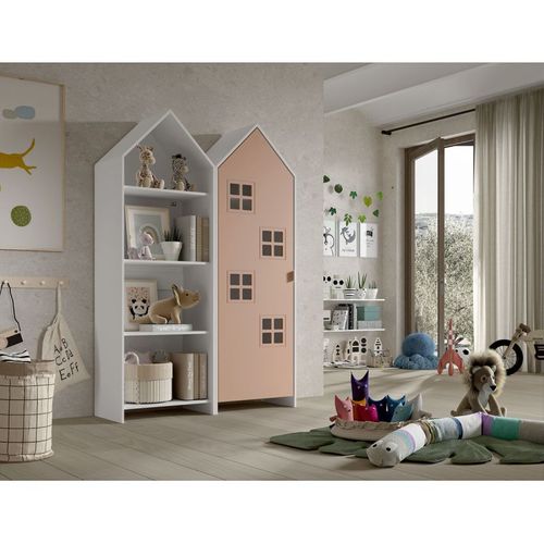 Pack - Étagère Enfant et Armoire "casami Bruges" 171cm Blanc et Rose