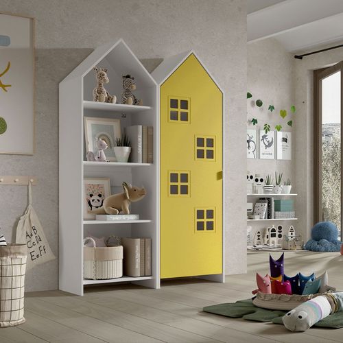 Pack - Étagère Enfant et Armoire "casami Bruges" 171cm Blanc et Jaune