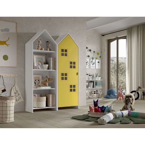 Pack - Étagère Enfant et Armoire "casami Bruges" 171cm Blanc et Jaune