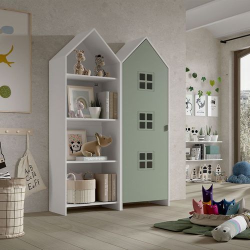 Pack - Étagère Enfant et Armoire "casami Bruges" 171cm Blanc et Vert