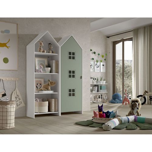 Pack - Étagère Enfant et Armoire "casami Bruges" 171cm Blanc et Vert