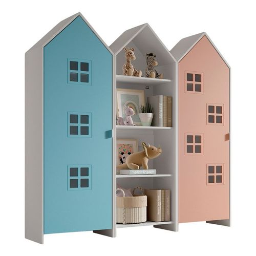 Pack - Étagère et 2 Armoires "casami Bruges" 171cm Bleu, Blanc et Rose