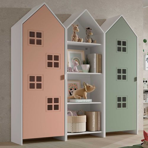 Pack - Étagère et 2 Armoires "casami Bruges" 171cm Rose, Blanc et Vert