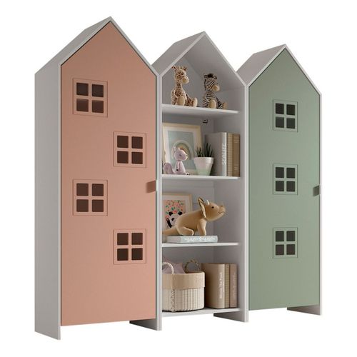 Pack - Étagère et 2 Armoires "casami Bruges" 171cm Rose, Blanc et Vert