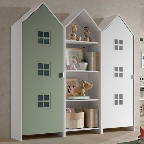 Pack - Étagère et 2 Armoires "casami Bruges" 171cm Vert et Blanc