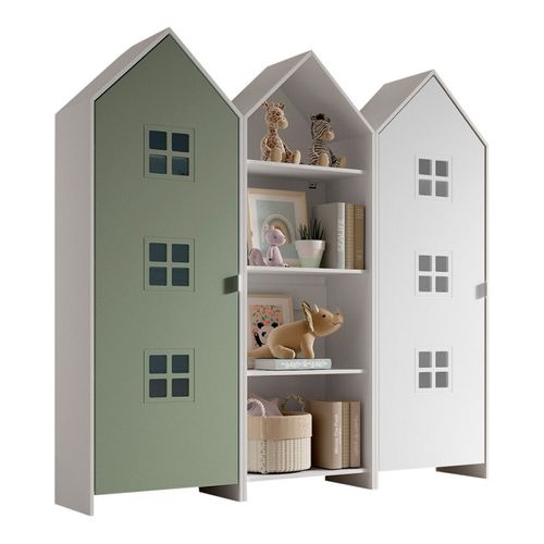 Pack - Étagère et 2 Armoires "casami Bruges" 171cm Vert et Blanc