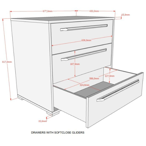 Chiffonnier Sammie 68x43x61cm - 3 Tiroirs - Blanc