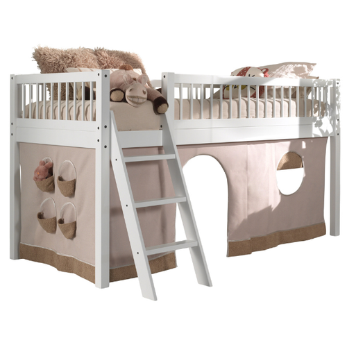 Lit Mezzanine Forrest 90x200cm Avec Tente De Lit - Bois De Hêtre Massif - Blanc