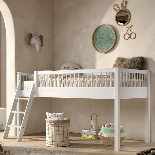 Lit Mi-haut Forrest 90x200cm - Bois De Hêtre Massif - Blanc