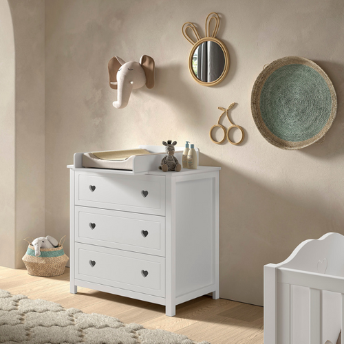 Commode Avec Planche à Langer Amori - 3 Tiroirs - Bois Pin - Blanc