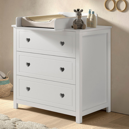 Commode Avec Planche à Langer Amori - 3 Tiroirs - Bois Pin - Blanc