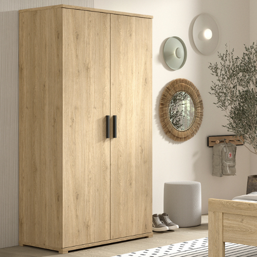 Armoire Sammie - 100x59x199cm - 2 Portes - Décor Chêne