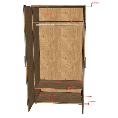 Armoire Sammie - 100x59x199cm - 2 Portes - Décor Chêne