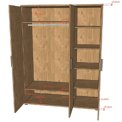 Armoire Sammie - 150x59x199cm - 3 Portes - Décor Chêne