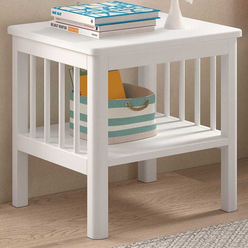 Table De Chevet Forrest - Avec Étagère - Bois De Hêtre Massif - Blanc