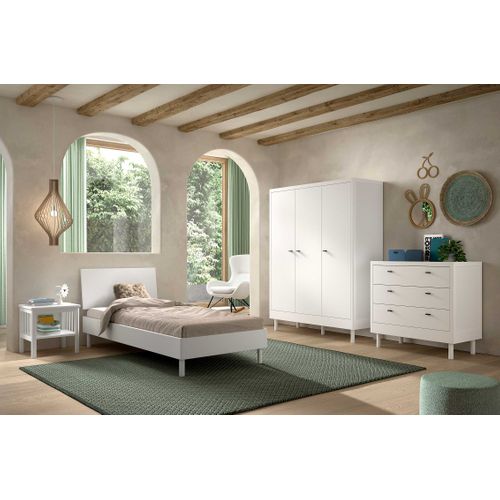 Table De Chevet Forrest - Avec Étagère - Bois De Hêtre Massif - Blanc