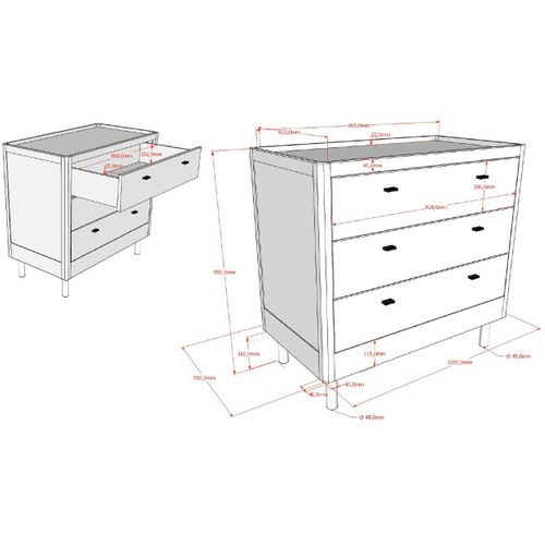 Commode Forrest - 3 Tiroirs - Bois De Hêtre Massif - Blanc