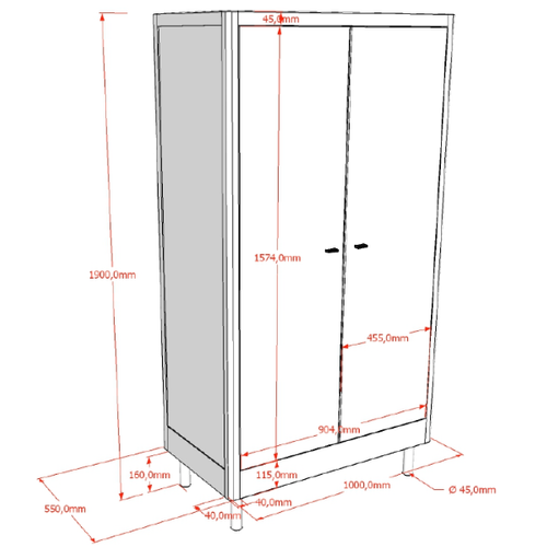 Armoire Forrest - 2 Portes - Bois De Hêtre Massif - Blanc