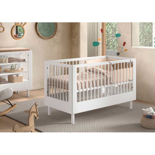 Lit De Bébé Forrest 70x140cm - Réglable - Bois De Hêtre Blanc