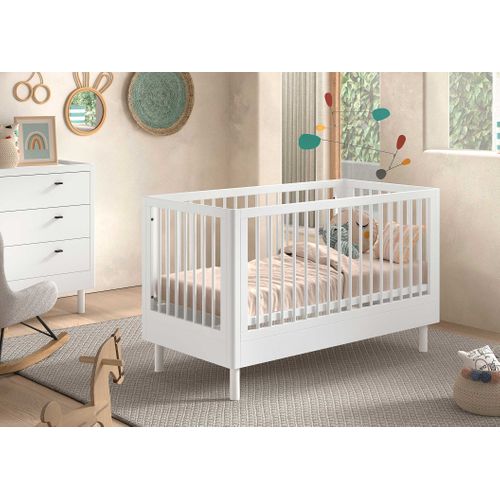 Lit De Bébé Forrest 70x140cm - Réglable - Bois De Hêtre Blanc