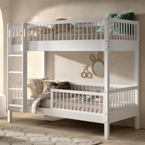 Lit Superposé Forrest 90x200cm Avec Barrière De Lit - Bois De Hêtre Blanc