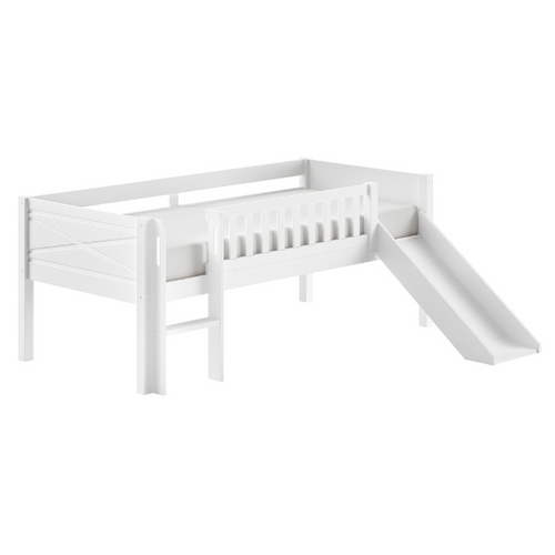 Lit Mi-hauteur Scottie 90x200cm - Avec Toboggan - Bois De Pin Blanc