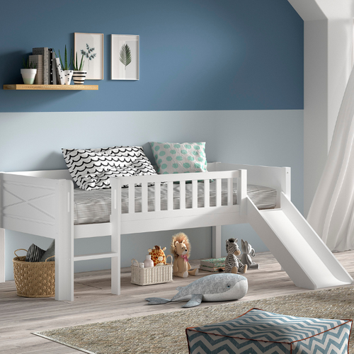 Lit Mi-hauteur Scottie 90x200cm - Avec Toboggan - Bois De Pin Blanc