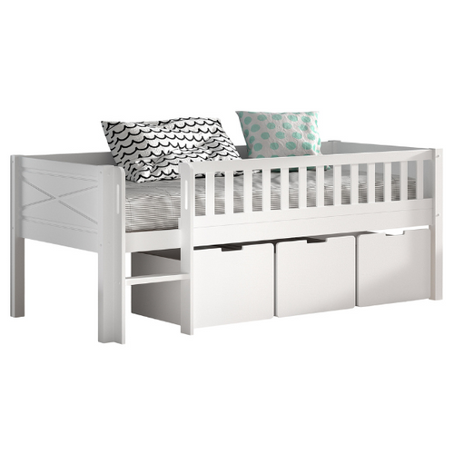 Lit Mi-hauteur Scottie 90x200cm - Avec Tiroirs De Rangment - Bois De Pin Blanc