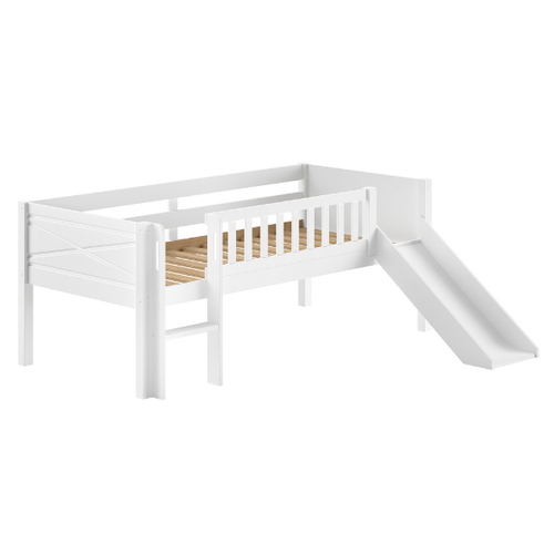 Lit Mi-hauteur Scottie 90x200cm - Avec Toboggan Et Tiroirs De Rangment - Bois De Pin Blanc